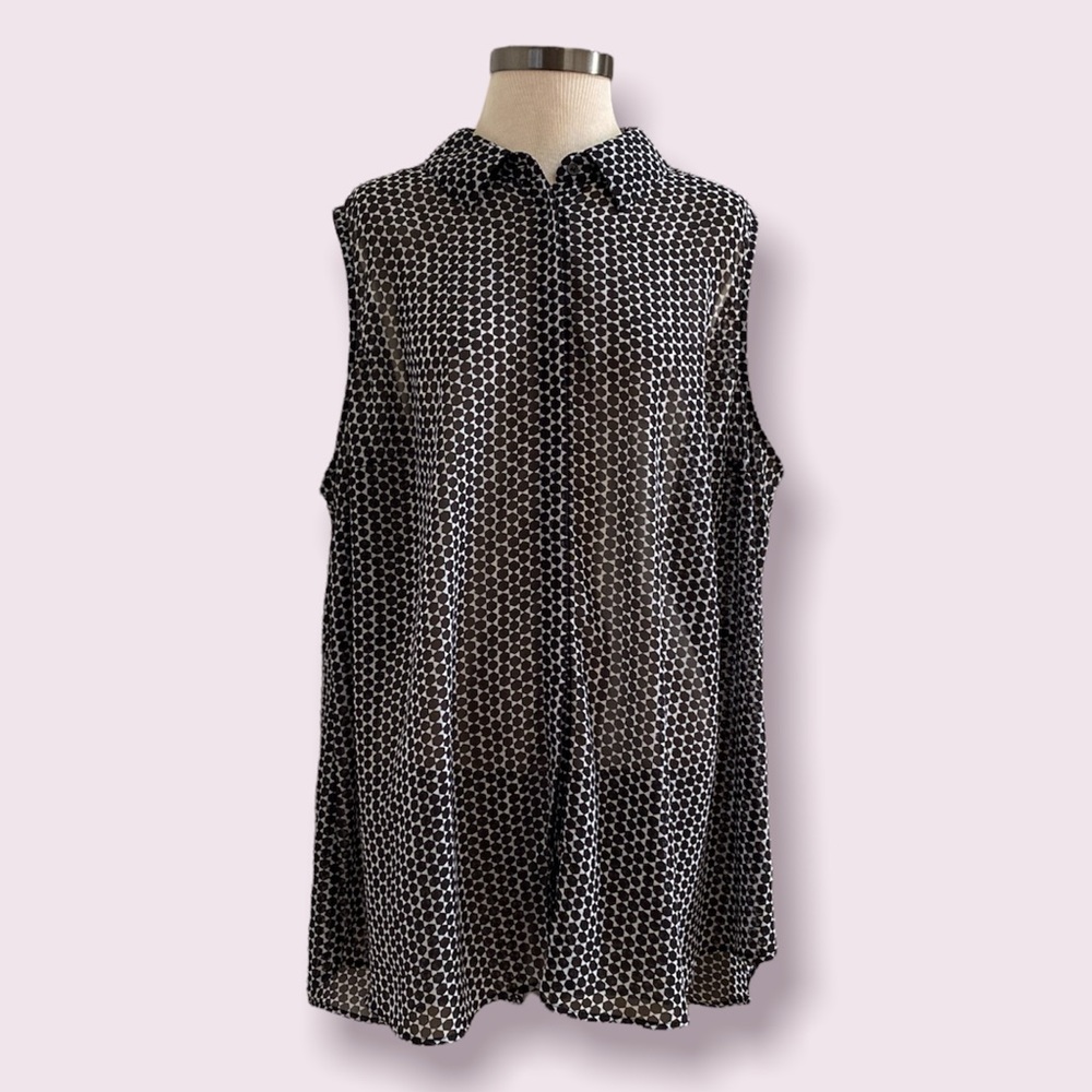 Lane Bryant Black & White Sleeveless Sheer Button-up - Excellent Condition - 24